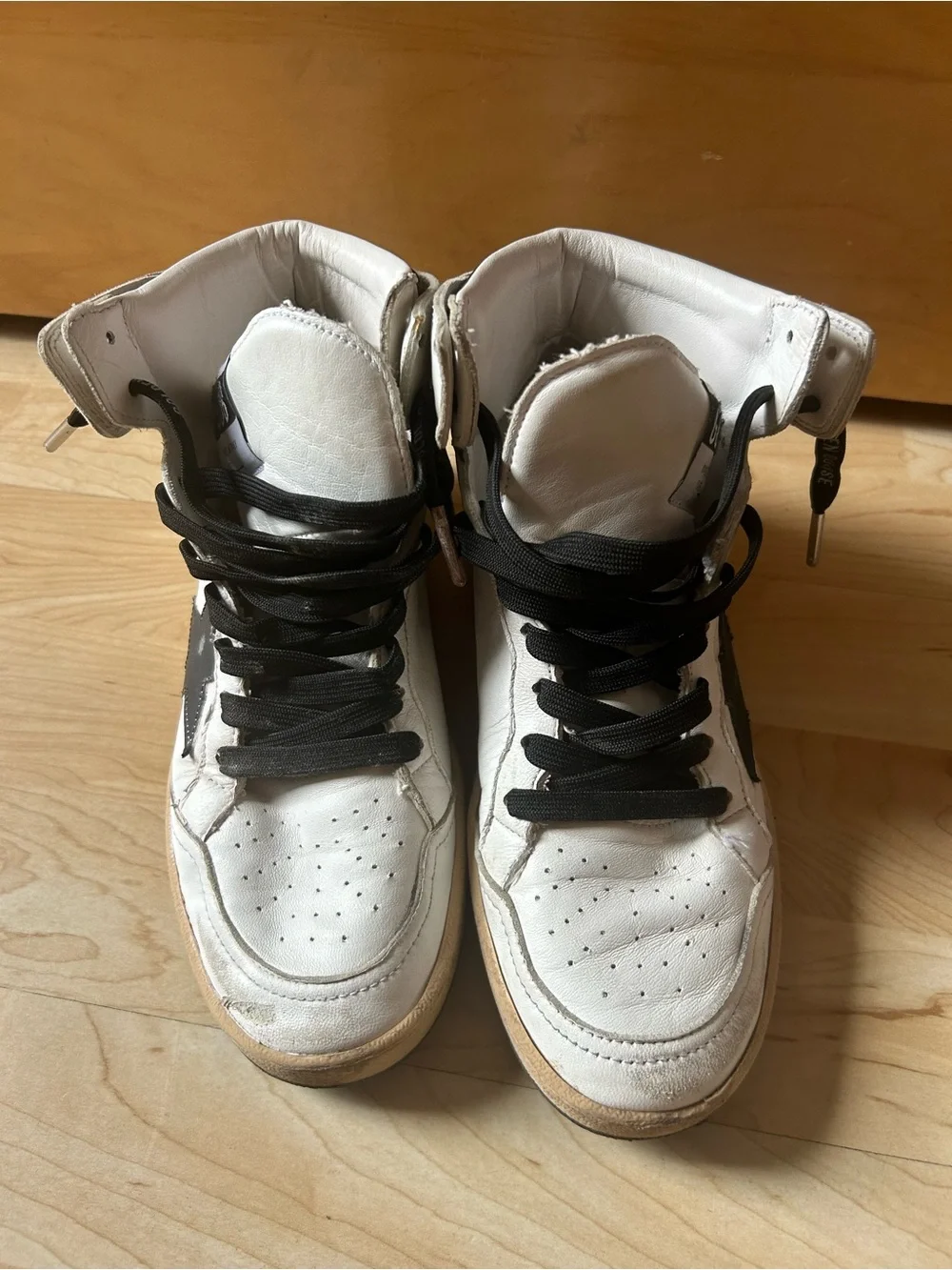 Golden Goose White & Black High-Top Sneakers - Star Detail